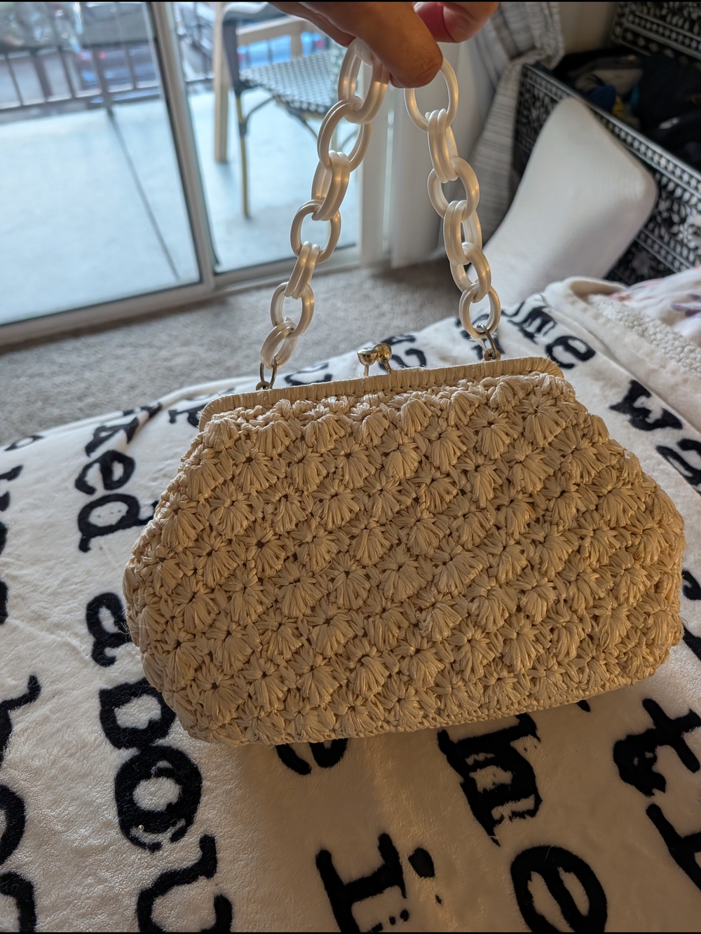 Vintage 60s Handcrafted Cream Crochet Top-Handle Bag